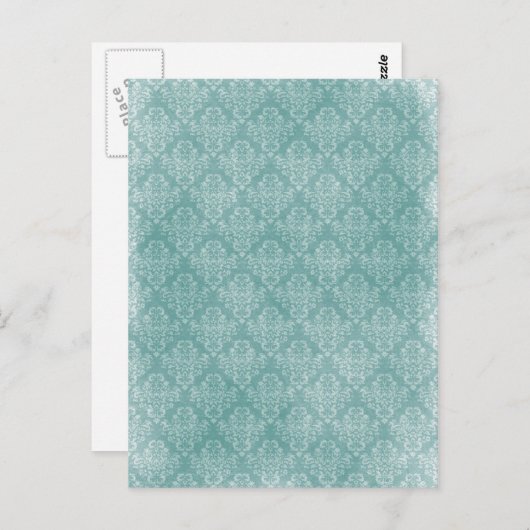 エレガントヴィンテージダマスク模様が白く色あせグランジた ポストカード (正面/裏面)