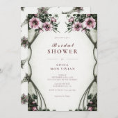 エレガントヴィンテージダークグリーンフローラブライダルシャワー 招待状 (正面/裏面)