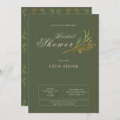 エレガントヴィンテージダークグリーン素朴ブライダルシャワー 招待状 (正面/裏面)