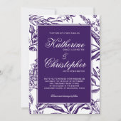 エレガントヴィンテージダークパープル結婚植物薬 招待状 (正面)