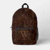 エレガントヴィンテージダークブラウン牛モノグラムの革 プリントバックパック (正面)