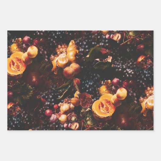 エレガントヴィンテージダークムーディオランダアートフルーツ ラッピングペーパーシート (正面)