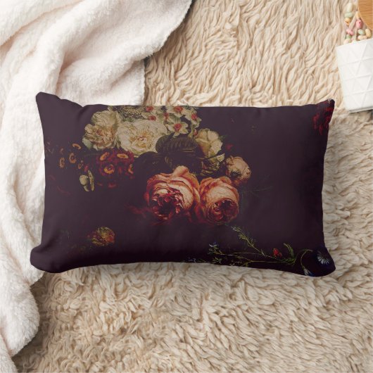 エレガントヴィンテージダークムーディオランダアートフローラ ランバークッション (ブランケット)