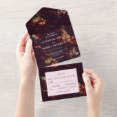 エレガントヴィンテージダークムーディフローラ結婚ズ オールインワン招待状 (貼ってはがせる)