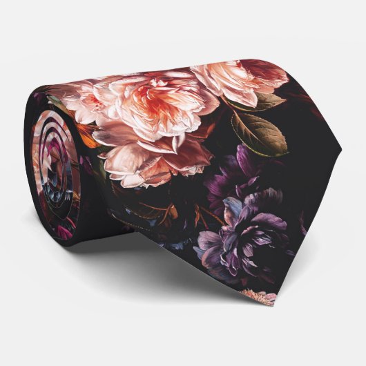 エレガントヴィンテージダークムーディブルゴーニュフローラ ネクタイ (ロール)