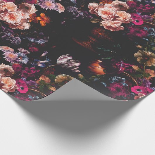 エレガントヴィンテージダークムーディブルゴーニュフローラ ラッピングペーパー (角)