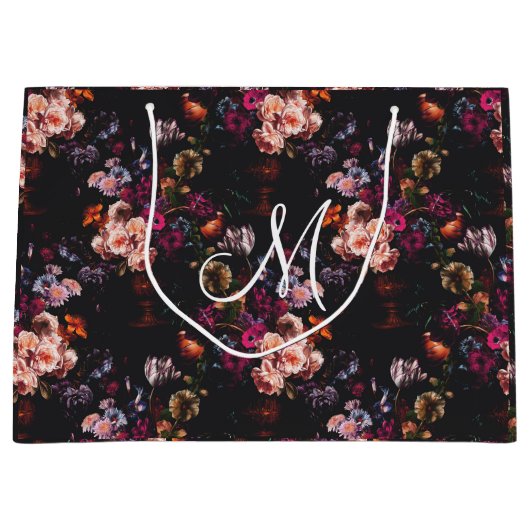 エレガントヴィンテージダークムーディブルゴーニュフローラ ラージペーパーバッグ (正面)