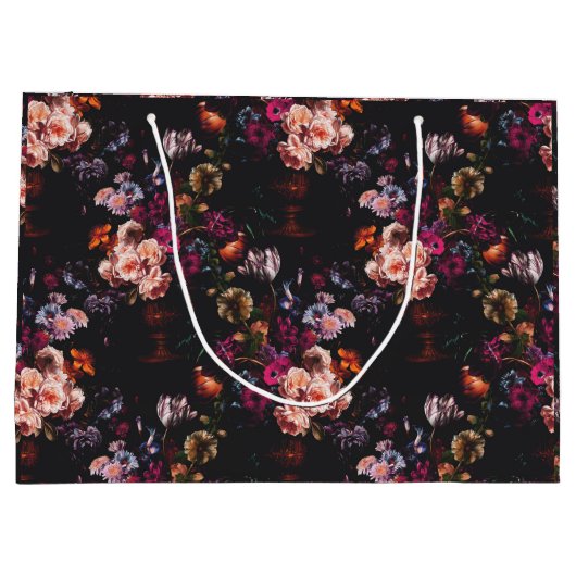 エレガントヴィンテージダークムーディブルゴーニュフローラ ラージペーパーバッグ (裏面)