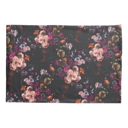 エレガントヴィンテージダークムーディブルゴーニュフローラ 枕カバー (裏面)