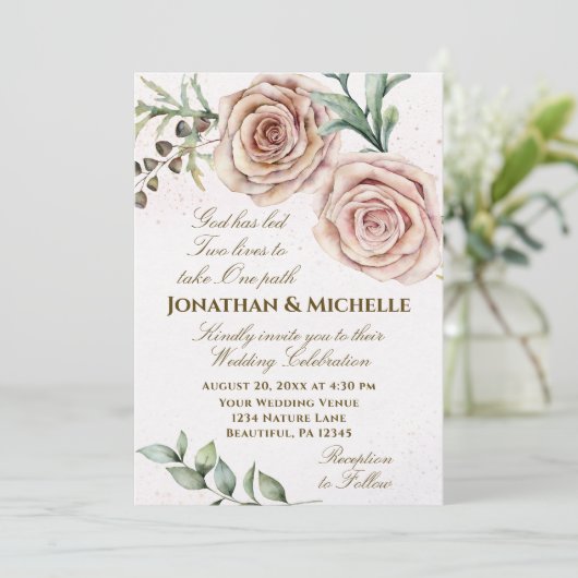 エレガントヴィンテージツーピンクローゼクリスチャン結婚ズ 招待状 (スタンド正面)