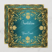 エレガントヴィンテージティール（緑がかった色）アンティーク色招待状 招待状 (正面/裏面)