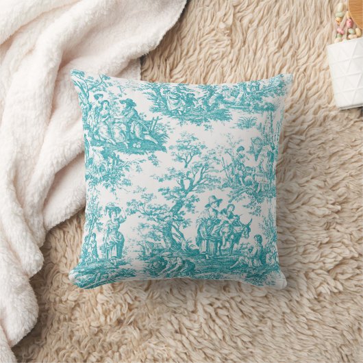 エレガントヴィンテージティール（緑がかった色）ターコイズトワルドジュイ クッション (ブランケット)