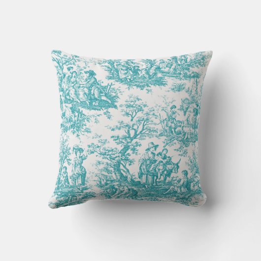 エレガントヴィンテージティール（緑がかった色）ターコイズトワルドジュイ クッション (裏面)