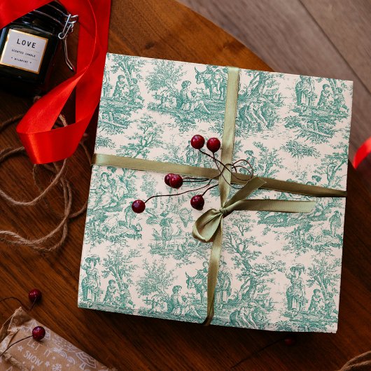 エレガントヴィンテージティール（緑がかった色）ターコイズトワルドジュイ ラッピングペーパー