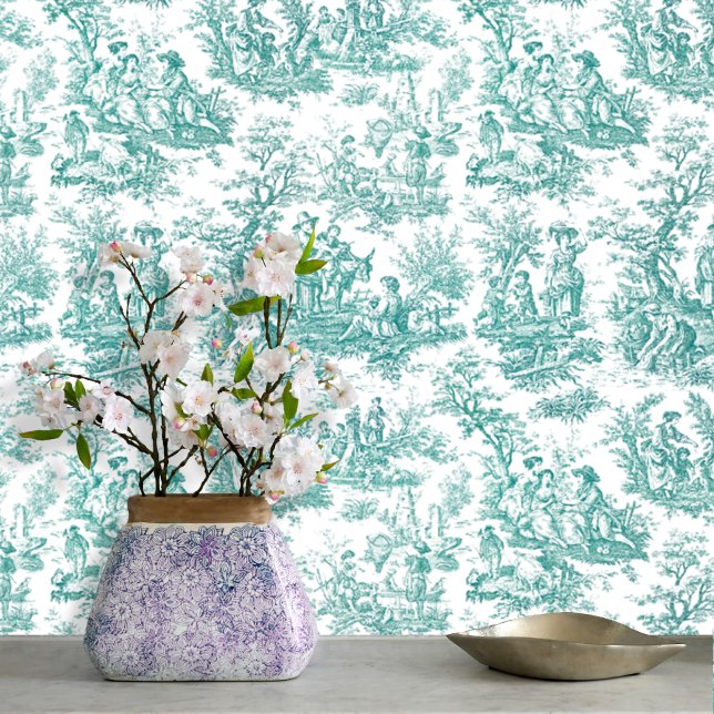 エレガントヴィンテージティール（緑がかった色）ターコイズトワルドジュイ 壁紙 (クリエイターアップロード済み)