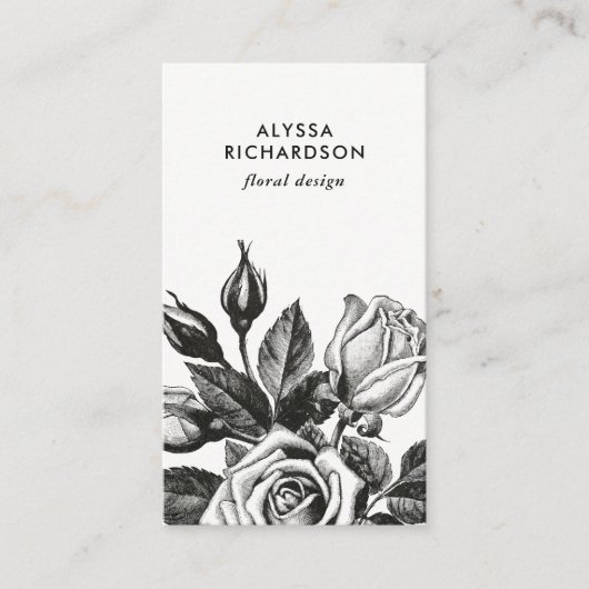 エレガントヴィンテージティーローズ | モノクロ 名刺 (正面)
