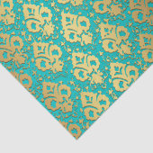 エレガントヴィンテージデコペ金ゴールドティール（緑がかった色）ダマスク 薄葉紙 (詳細)