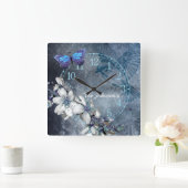 エレガントヴィンテージデザイン白フローラ蝶 スクエア壁時計 (ホーム)