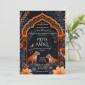 エレガントヴィンテージネイビータイガースインディアン結婚ズ 招待状 (スタンド正面)