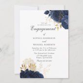 エレガントヴィンテージネイビーバラ婚約パーティ 招待状 (正面)