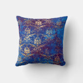 エレガントヴィンテージネイビーブルー金ゴールドダマスク クッション (裏面)