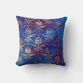 エレガントヴィンテージネイビーブルー金ゴールドダマスク クッション (正面)