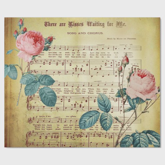 エレガントヴィンテージバラアンティークシート音楽ノート ラッピングペーパー (フラット)