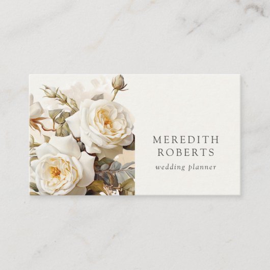 エレガントヴィンテージバラアンティークホワイト 名刺 (正面)
