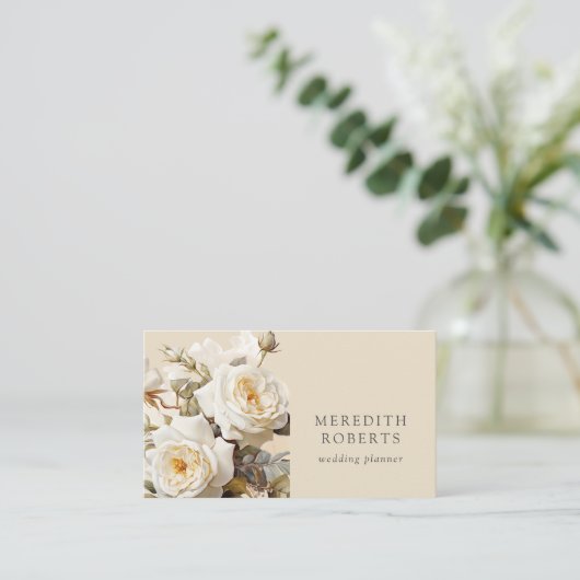 エレガントヴィンテージバラクリーム水平 名刺 (スタンド正面)