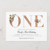 エレガントヴィンテージバラグリッター1日目の誕生日 招待状 (正面/裏面)