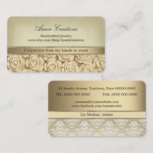 エレガントヴィンテージバラパターン手作りジュエリー 名刺 (正面/裏面)