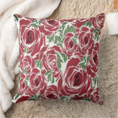 エレガントヴィンテージバラパターン – 赤と緑のフローラ クッション (ブランケット)