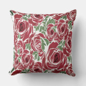 エレガントヴィンテージバラパターン – 赤と緑のフローラ クッション (正面)