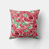 エレガントヴィンテージバラパターン – 赤と緑のフローラ クッション (裏面)