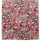 エレガントヴィンテージバラパターン – 赤と緑のフローラ シャワーカーテン (正面)