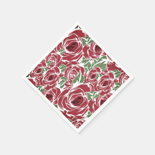 エレガントヴィンテージバラパターン – 赤と緑のフローラ スタンダードカクテルナプキン (角)