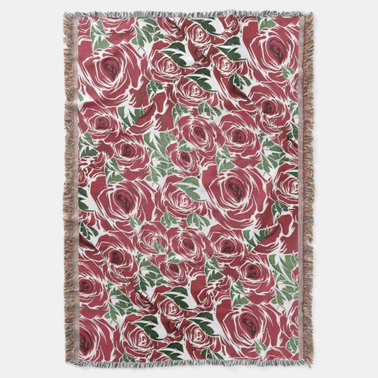 エレガントヴィンテージバラパターン – 赤と緑のフローラ スローブランケット (正面縦)