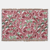 エレガントヴィンテージバラパターン – 赤と緑のフローラ スローブランケット (正面)