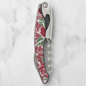 エレガントヴィンテージバラパターン – 赤と緑のフローラ ソムリエナイフ (裏面)