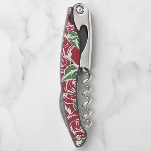 エレガントヴィンテージバラパターン – 赤と緑のフローラ ソムリエナイフ (裏面)