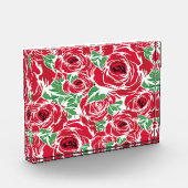 エレガントヴィンテージバラパターン – 赤と緑のフローラ フォトブロック (左)