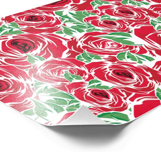 エレガントヴィンテージバラパターン – 赤と緑のフローラ フォトプリント (角)