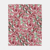エレガントヴィンテージバラパターン – 赤と緑のフローラ フリースブランケット (正面)