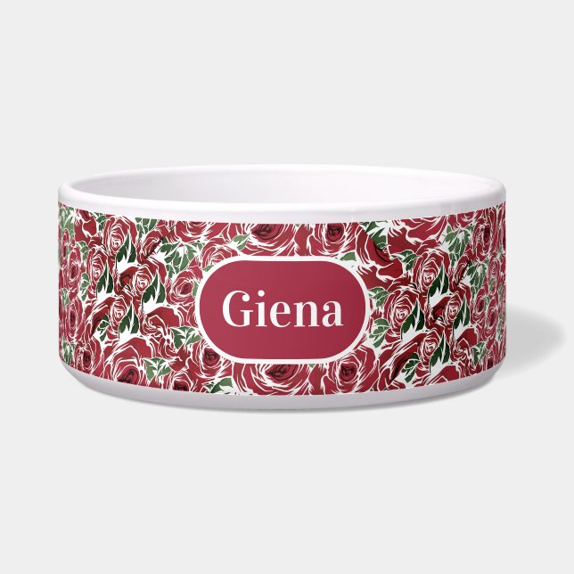 エレガントヴィンテージバラパターン – 赤と緑のフローラ ボウル (正面)