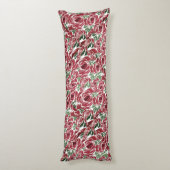 エレガントヴィンテージバラパターン – 赤と緑のフローラ ボディピロー (裏面 (縦))