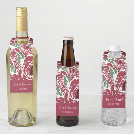 エレガントヴィンテージバラパターン – 赤と緑のフローラ ボトルネックタグ (インサイチュ)