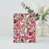 エレガントヴィンテージバラパターン – 赤と緑のフローラ ポストカード (スタンド正面)