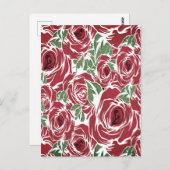エレガントヴィンテージバラパターン – 赤と緑のフローラ ポストカード (正面/裏面)