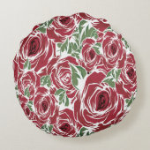 エレガントヴィンテージバラパターン – 赤と緑のフローラ ラウンドクッション (裏面)