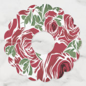 エレガントヴィンテージバラパターン – 赤と緑のフローラ ワイングラスタグ (裏面)